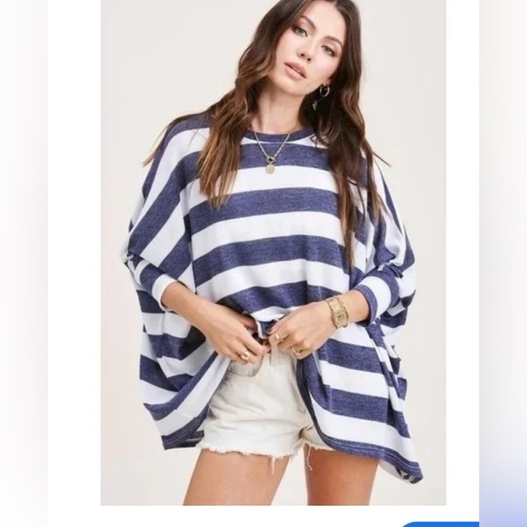 La Miel Navy Striped Dolman sleeve, Top Blue & White striped Oversized size M - Picture 1 of 5